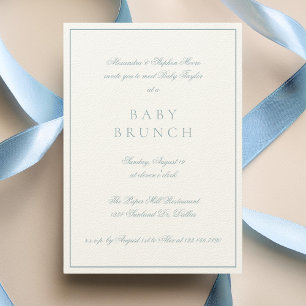 Invitation Bébé Brunch Élégant Calligraphie Formelle Bleu