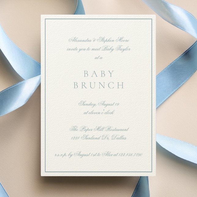Invitation Bébé Brunch Élégant Calligraphie Formelle Bleu (Créateur téléchargé)