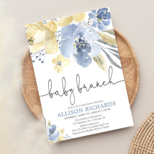 Invitation Bébé brunch garçon baby shower bleu poussiéreux ja