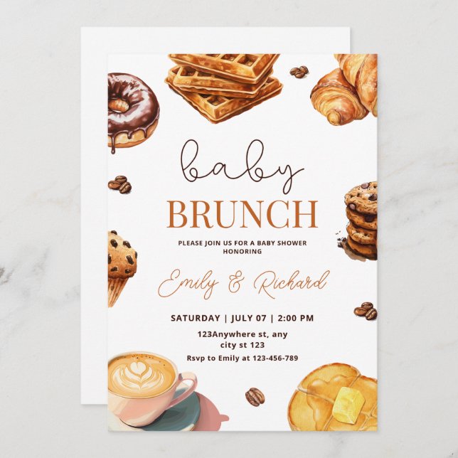 Invitation Bébé Brunch Neutral Baby shower Invitation, Petit- (Devant / Derrière)