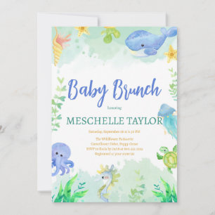 Invitation Bébé Brunch sous le Baby shower bleu mer vert