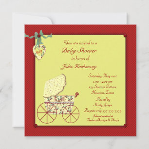 Invitation Bébé Buggy Rouge Jaune Baby Shower