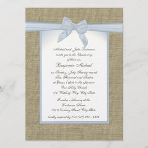 Invitation Bébé Burlap Bleu Christening