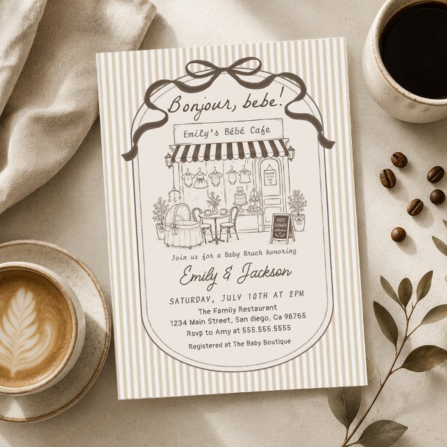 Invitation Bebe Cafe Brun Parisien Fete de Naissance (Créateur téléchargé)