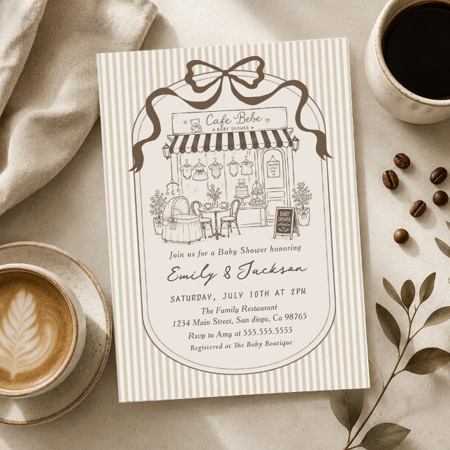 Invitation Bebe Cafe Parisian Marron Fete de Naissance (Créateur téléchargé)