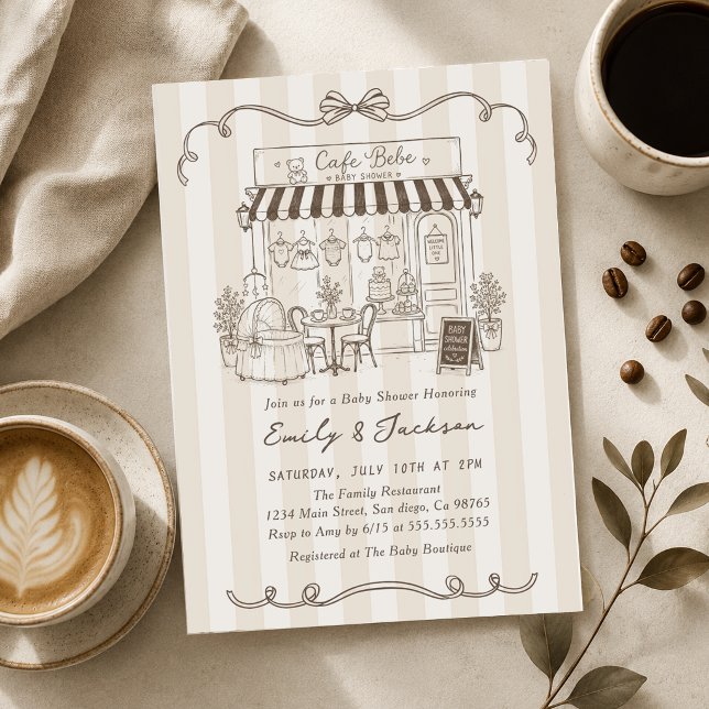 Invitation Bebe Café Thème Parisien Arc-en-ciel Café Fête Pré (Créateur téléchargé)