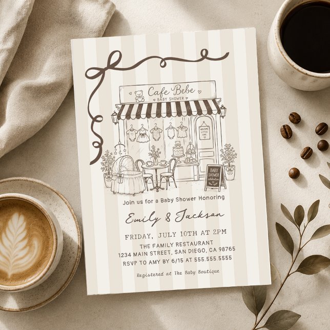 Invitation Bebe Café Thème Parisien Nœud Papillon Café Fête d (Créateur téléchargé)