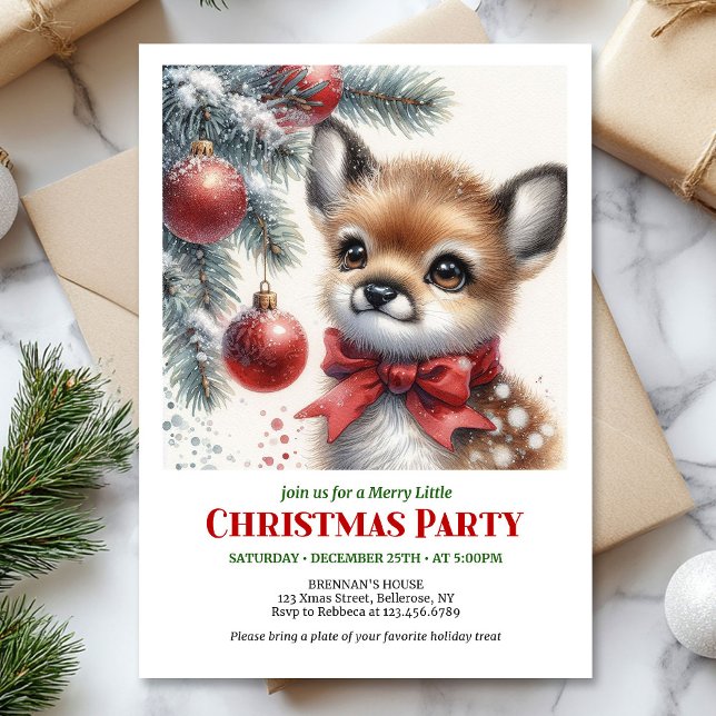 Invitation Bébé cerf charmant forêt enneigée aquarelle cosy  (Lovely baby deer snowy forest watercolor cozy winter Christmas invitation

)