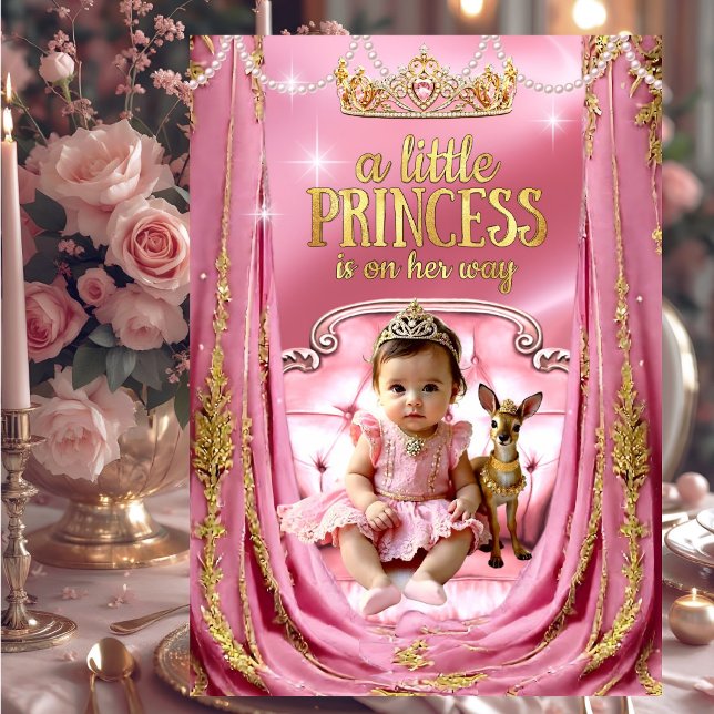 Invitation Bébé Cerf Fête de Naissance Princesse Rose (Créateur téléchargé)