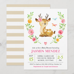 Invitation Bébé cerf fille douche rose arroser mignonne flora
