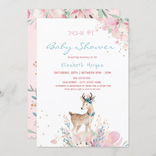 Invitation Bébé Cerf Floral Drive Par Baby shower