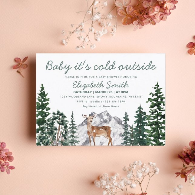 Invitation Bébé cerf Il fait froid dehors Baby shower fille (Créateur téléchargé)