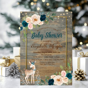 Invitation Bébé Cerf Luminaires, Baby shower Floral Bois