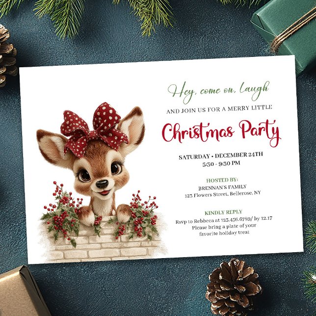 Invitation Bébé Cerf Mignon Classique Noël Aquarelle (Classic Cute Baby Deer Peeking Watercolor Christmas Invitation

)