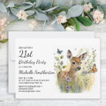 Invitation Bébé Cerf Papillon Feuillage Floral 21e anniversai<br><div class="desc">Découvrez la beauté de la nature grâce à cette élégante invitation de fête du 21e anniversaire de naissance pour femmes qui présente une magnifique peinture d'un cerf de bébé fasciné par un papillon. Parfait pour une fête d'anniversaire autour de la faune ou de l'animal, cette invitation d'inspiration artistique ravira les...</div>
