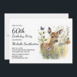 Invitation Bébé Cerf Papillon Feuillage Floral 60e anniversai<br><div class="desc">Découvrez la beauté de la nature grâce à cette élégante invitation de fête du 60e anniversaire de naissance pour femmes qui présente une magnifique peinture d'un cerf de bébé fasciné par un papillon. Parfait pour une fête d'anniversaire autour de la faune ou de l'animal, cette invitation d'inspiration artistique ravira les...</div>