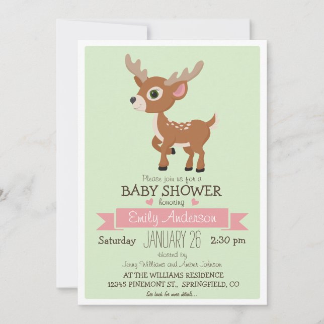 Invitation Bébé cerf, pie, Baby shower de bois ou arrosage (Devant)