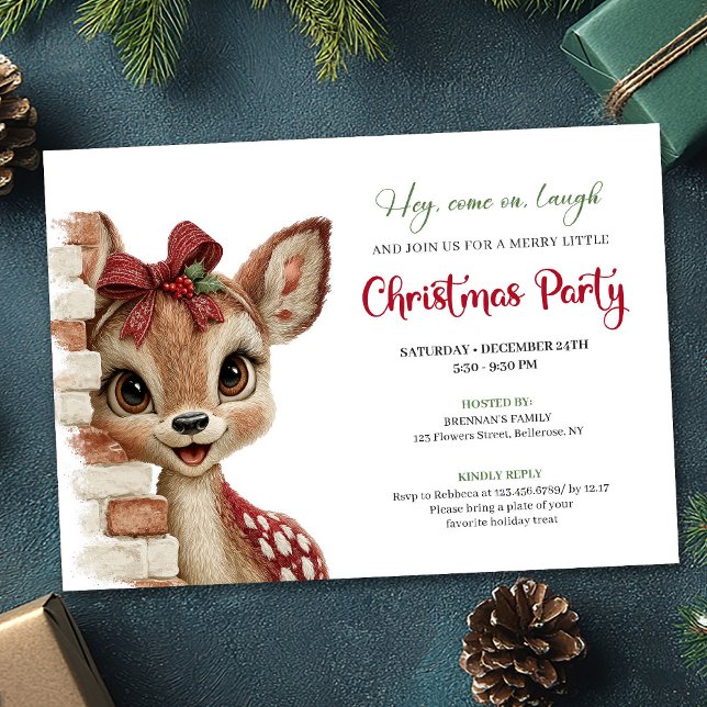 Invitation Bébé Cerf Rustique Cartoon Aquarelle Fête Drôle  (Rustic Baby Deer Funny Cartoon Watercolor Party Invitation

)