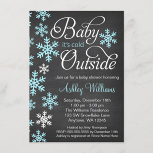 Invitation Bébé c'est baby shower extérieur froid de bleu de