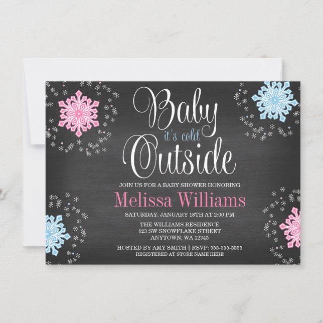 Invitation Bébé c'est baby shower extérieur froid de flocons (Devant)