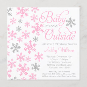 Invitation Bébé c'est baby shower gris rose extérieur froid