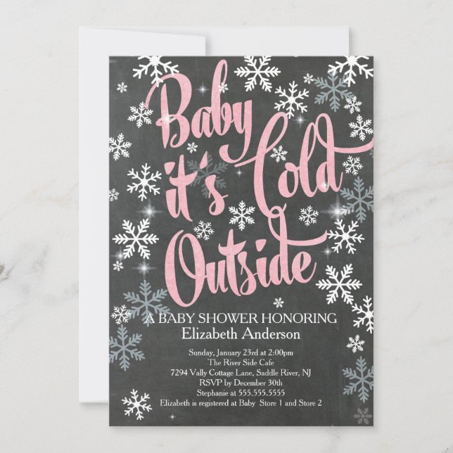 Invitation Bébé C'est Cold Chalkboard Pink Girls Baby shower (Devant)