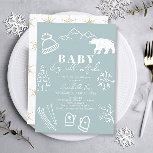 Invitation Bébé C'est froid dehors Baby shower bleu dessiné à