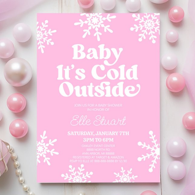 Invitation Bébé C'est froid dehors Baby shower de flocon rose (Créateur téléchargé)