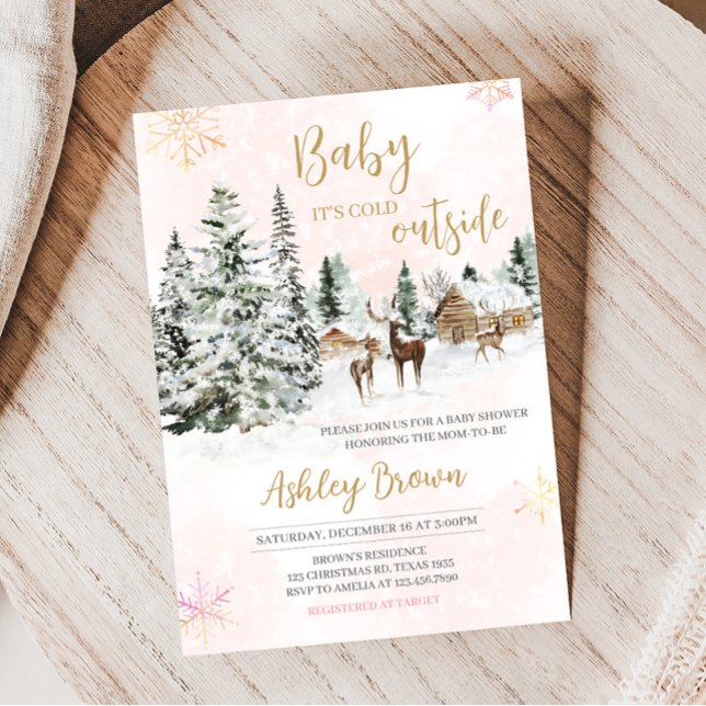 Invitation Bébé C'est froid dehors Baby shower d'hiver fille (Winter Wonderland Baby Shower Invitation)