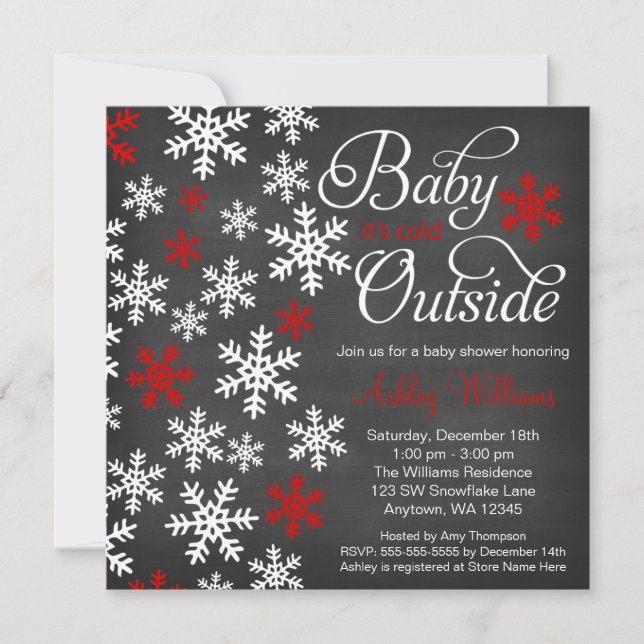 Invitation Bébé c'est froid dehors Chalboard Baby shower roug (Devant)