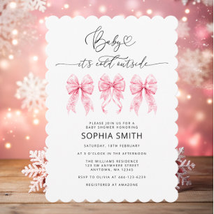 Invitation Bébé C'est froid dehors Pink Bows Girl Baby shower