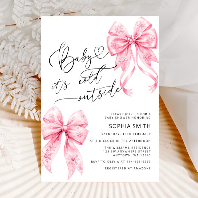 Invitation Bébé C'est froid dehors Pink Bows Girl Baby shower (Créateur téléchargé)