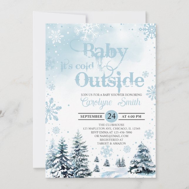 Invitation Bébé c'est froid hors du Baby shower d'hiver (Devant)