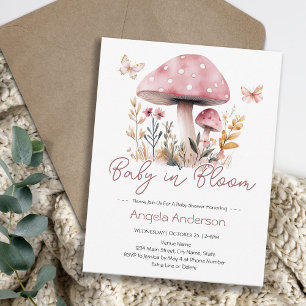 Invitation Bébé champignon rose des bois en fleurs Baby Showe
