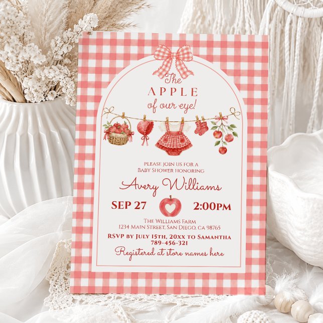 Invitation Bébé Chéri Fête de Naissance Rouge Gingham (Créateur téléchargé)