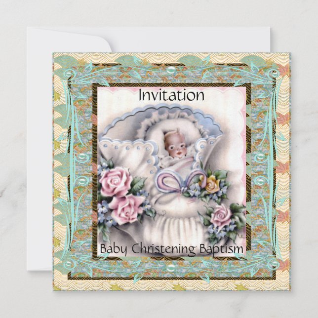 Invitation Bébé Christening Baptême Sarcelle Vinta (Devant)