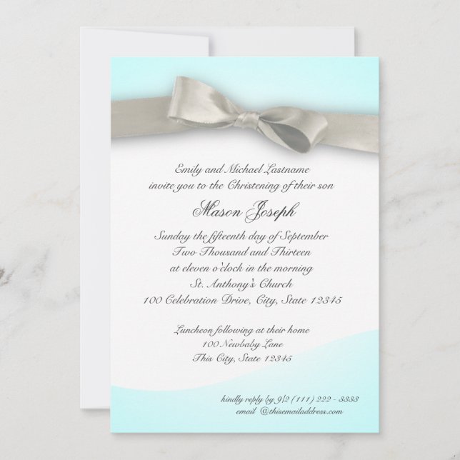 Invitation Bébé Christening with Bow (Devant)