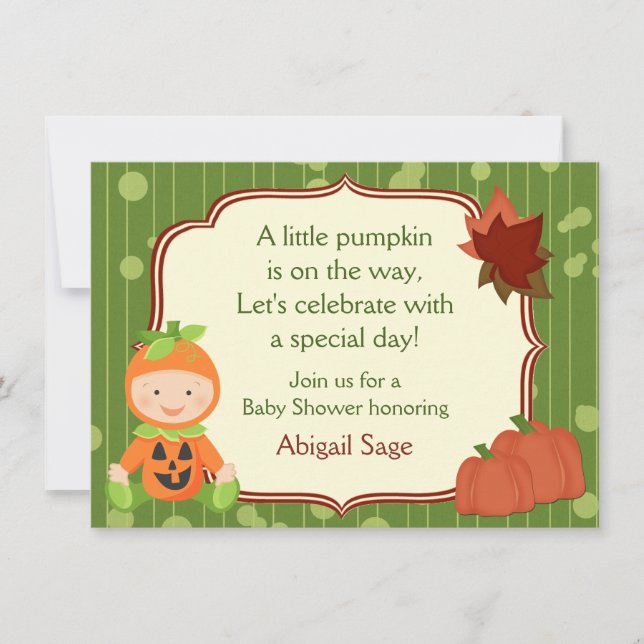 Invitation Bébé Citrouille mignon Halloween Baby shower Invit (Devant)