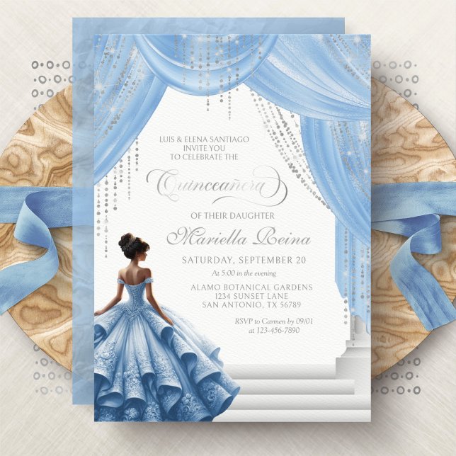Invitation Bébé clair Bleu Robe Moderne Quinceanera (Créateur téléchargé)