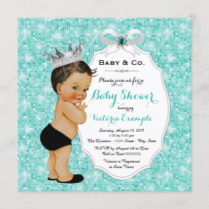 Invitation Bébé & Co Black Turquoise Blue Ethnic Boy Baby sho