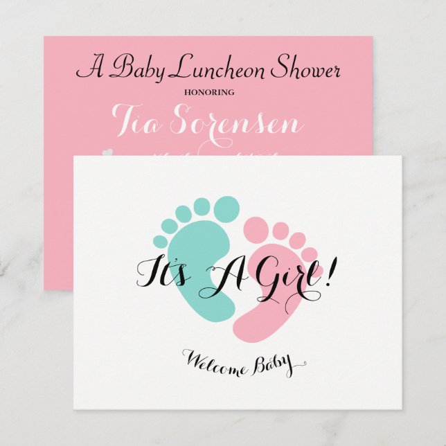 Invitation BÉBÉ & CO Pink Baby Reveveine Baby shower Party (Devant / Derrière)