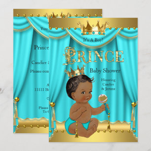 Invitation Bébé Couronne Prince Shower Or Aqua Bleu Ethnique