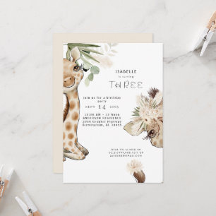 Invitation Bébé Cute Boho Giraffe Pampas fête d'anniversaire 
