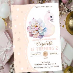 Invitation Bébé cygne magique, étoile d'anniversaire