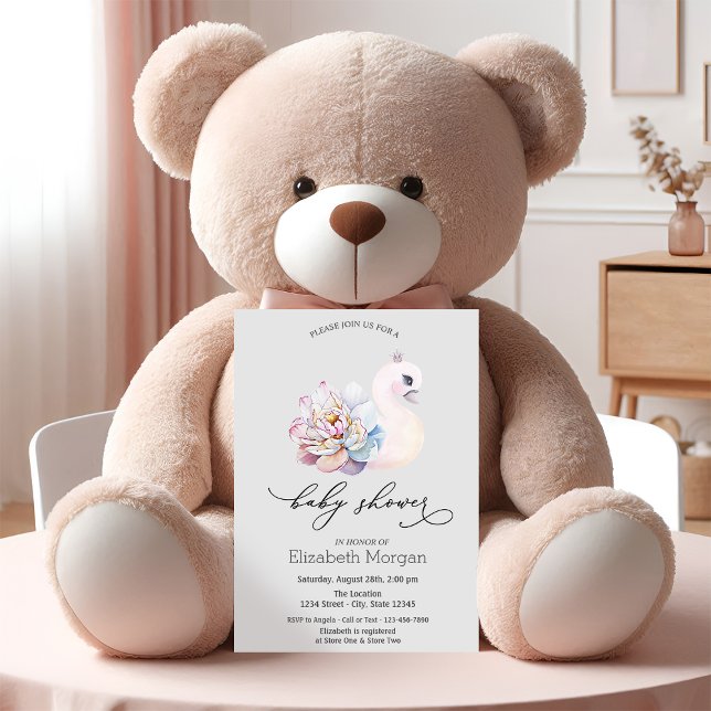 Invitation Bébé cygne mignon pois (Créateur téléchargé)