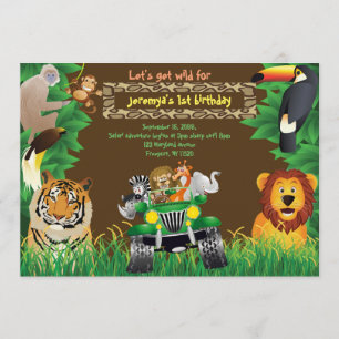 Invitation Bébé d'anniversaire, anniversaire Safari, animaux 