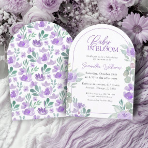 Invitation Bébé dans le Baby shower d'aquarelle pourpre en fl