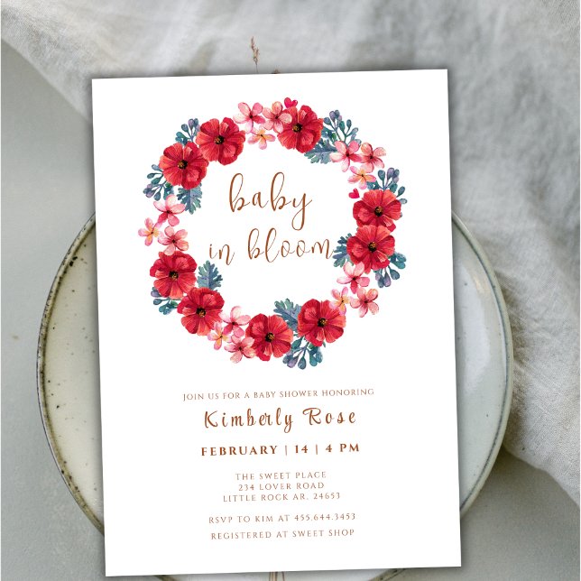 Invitation Bébé dans le Baby shower de germes floraux en fleu (Baby In Bloom Floral Wreath Baby Shower Invitation)