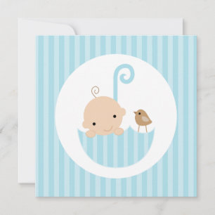Invitation Bébé dans un Baby shower à parapluie bleu
