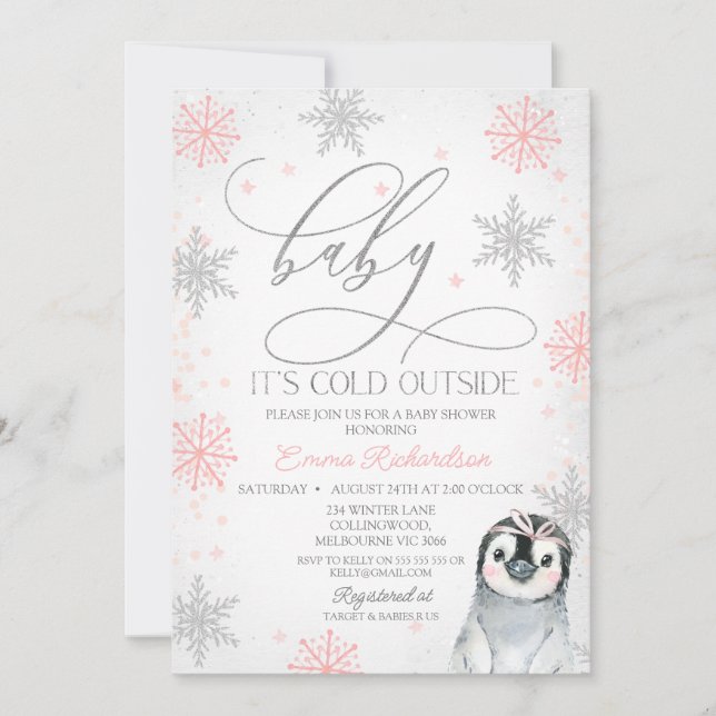 Invitation Bébé d'argent Il fait froid dehors Baby shower de  (Devant)